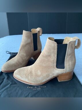 Rag & Bone | Walker Camel Suede Pull On Low Heeled Chelsea Ankle Boots